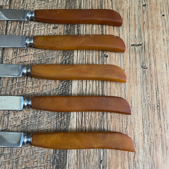 Robeson Steak Knives Set 5 Catalin Bakelite Handles Stainless Blades Germany - Picture 7 of 14